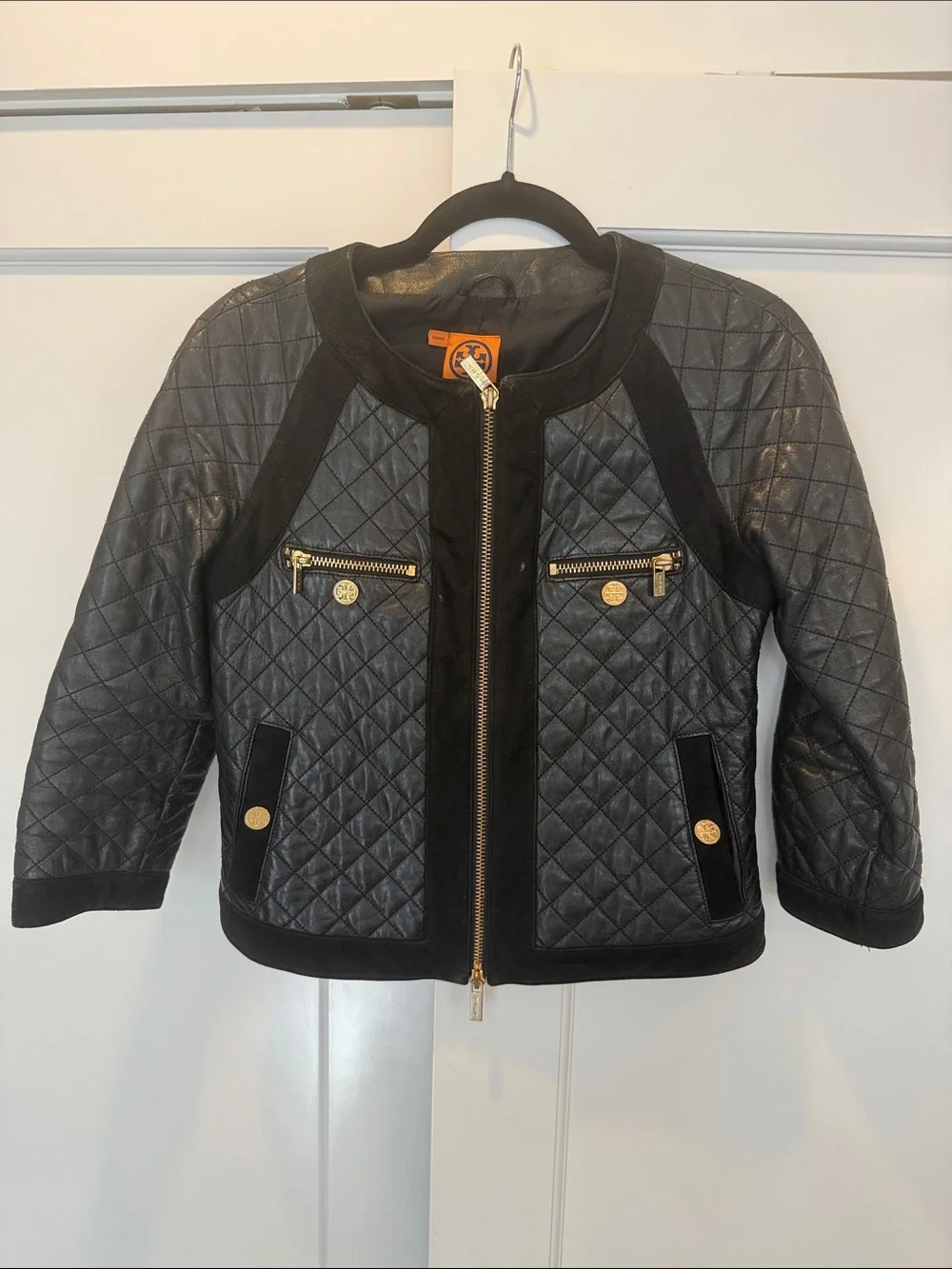 Tory Burch Black Quilted Leather Jacket with Gold Hardware - Picture 1 of 6
